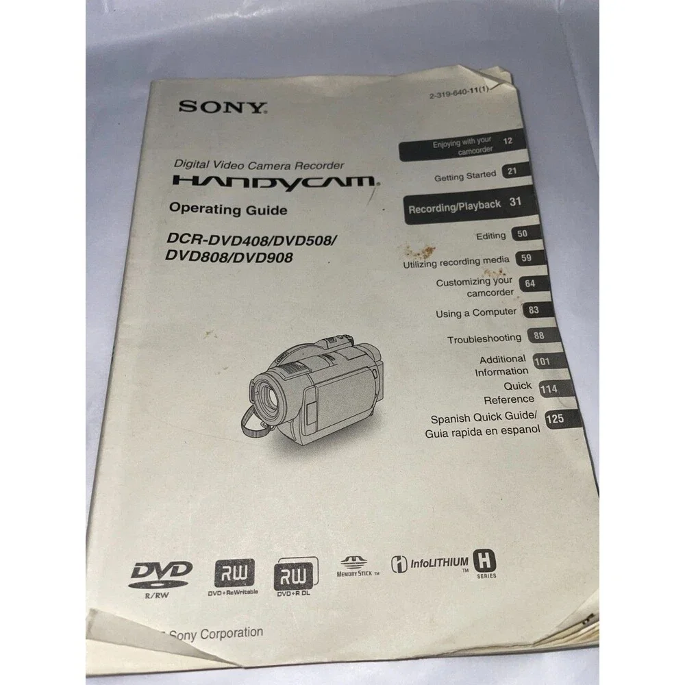 Sony Handycam DCR-DVD408 4MP Carl Zeiss + Battery Manual & Memory Stick